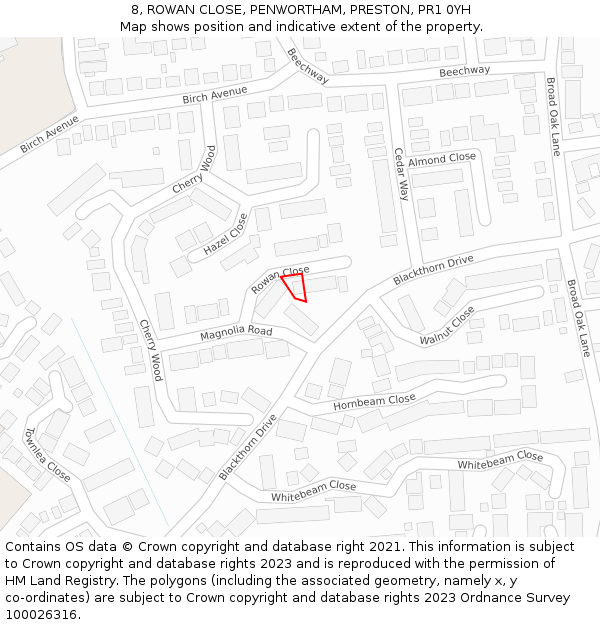8, ROWAN CLOSE, PENWORTHAM, PRESTON, PR1 0YH: Location map and indicative extent of plot