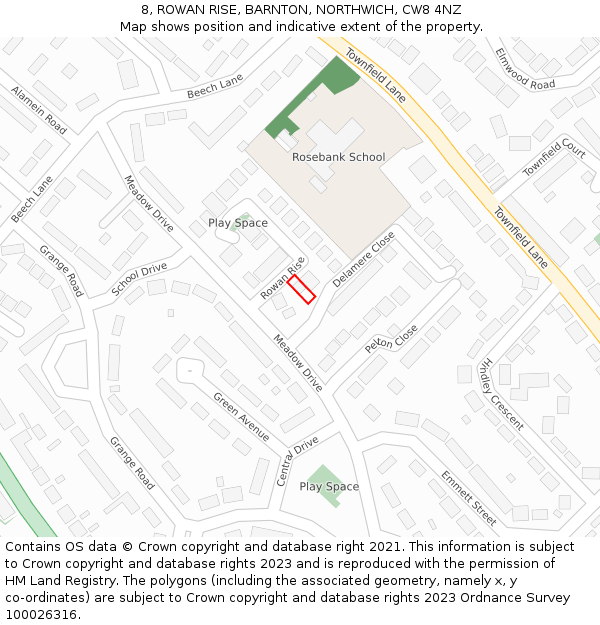 8, ROWAN RISE, BARNTON, NORTHWICH, CW8 4NZ: Location map and indicative extent of plot