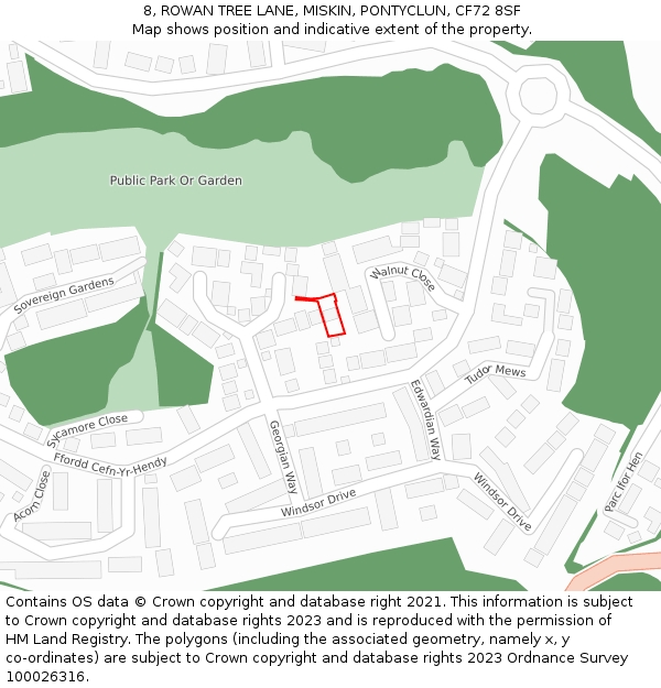 8, ROWAN TREE LANE, MISKIN, PONTYCLUN, CF72 8SF: Location map and indicative extent of plot