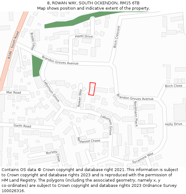 8, ROWAN WAY, SOUTH OCKENDON, RM15 6TB: Location map and indicative extent of plot