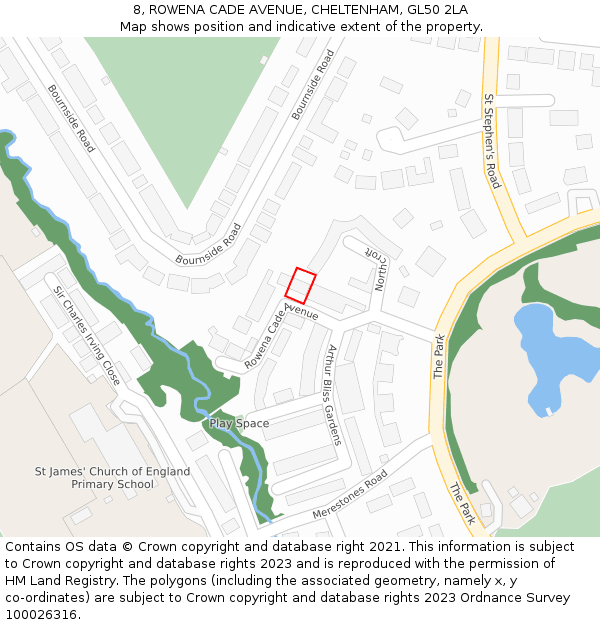 8, ROWENA CADE AVENUE, CHELTENHAM, GL50 2LA: Location map and indicative extent of plot