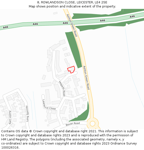8, ROWLANDSON CLOSE, LEICESTER, LE4 2SE: Location map and indicative extent of plot