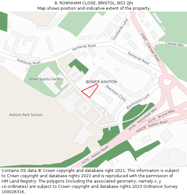 8, ROWNHAM CLOSE, BRISTOL, BS3 2JN: Location map and indicative extent of plot