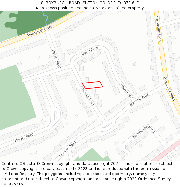 8, ROXBURGH ROAD, SUTTON COLDFIELD, B73 6LD: Location map and indicative extent of plot
