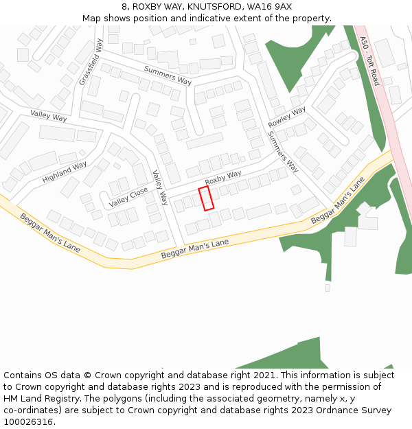 8, ROXBY WAY, KNUTSFORD, WA16 9AX: Location map and indicative extent of plot
