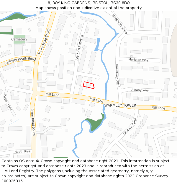 8, ROY KING GARDENS, BRISTOL, BS30 8BQ: Location map and indicative extent of plot