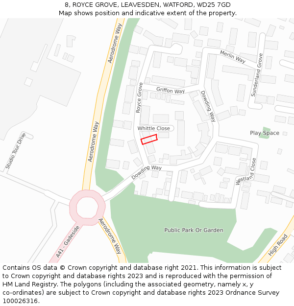 8, ROYCE GROVE, LEAVESDEN, WATFORD, WD25 7GD: Location map and indicative extent of plot