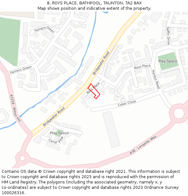 8, ROYS PLACE, BATHPOOL, TAUNTON, TA2 8AX: Location map and indicative extent of plot