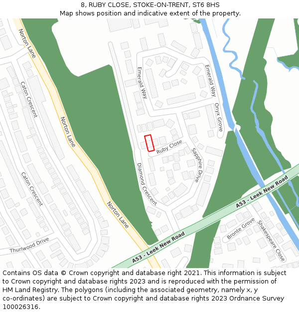 8, RUBY CLOSE, STOKE-ON-TRENT, ST6 8HS: Location map and indicative extent of plot