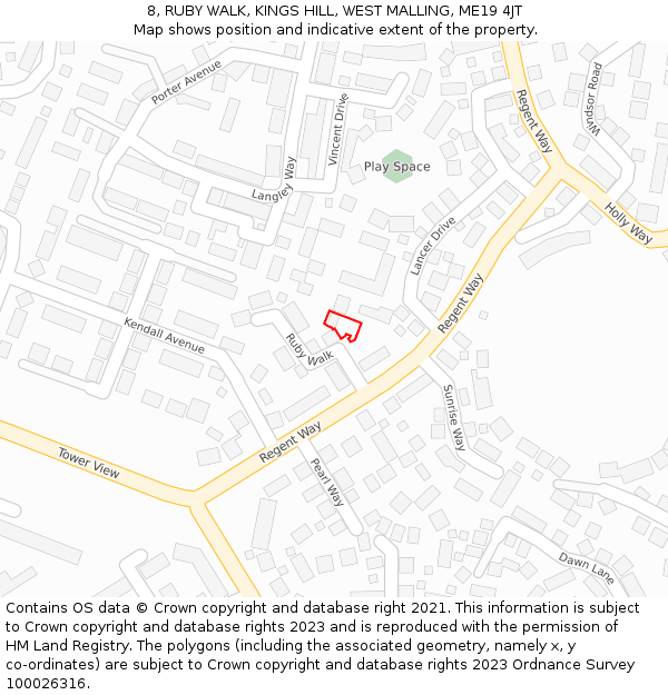 8, RUBY WALK, KINGS HILL, WEST MALLING, ME19 4JT: Location map and indicative extent of plot