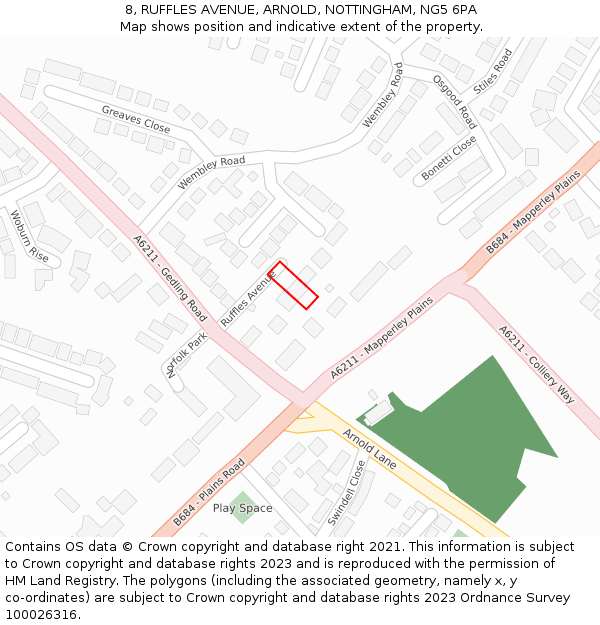 8, RUFFLES AVENUE, ARNOLD, NOTTINGHAM, NG5 6PA: Location map and indicative extent of plot