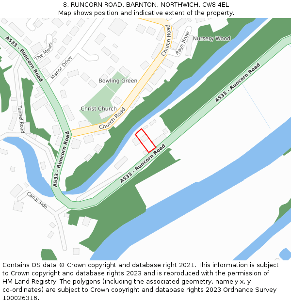 8, RUNCORN ROAD, BARNTON, NORTHWICH, CW8 4EL: Location map and indicative extent of plot