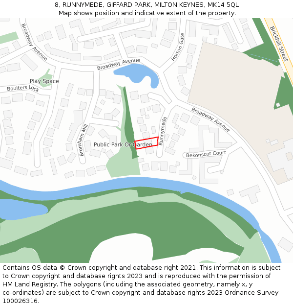 8, RUNNYMEDE, GIFFARD PARK, MILTON KEYNES, MK14 5QL: Location map and indicative extent of plot