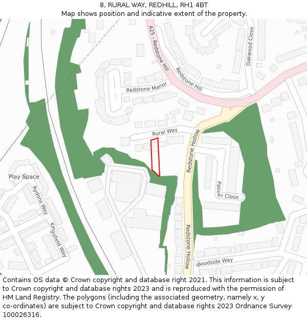 8, RURAL WAY, REDHILL, RH1 4BT: Location map and indicative extent of plot