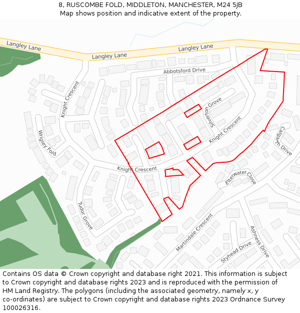 8, RUSCOMBE FOLD, MIDDLETON, MANCHESTER, M24 5JB: Location map and indicative extent of plot