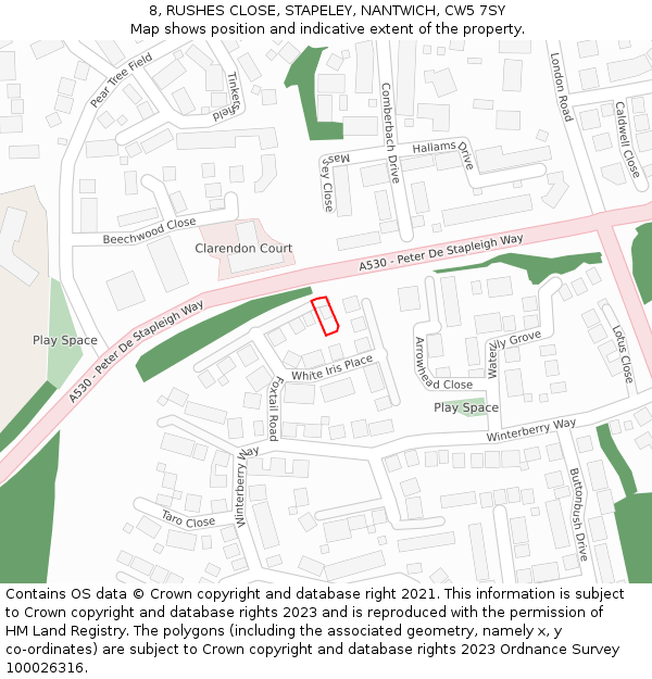 8, RUSHES CLOSE, STAPELEY, NANTWICH, CW5 7SY: Location map and indicative extent of plot