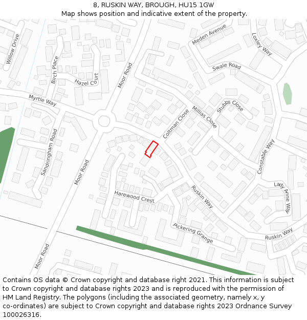 8, RUSKIN WAY, BROUGH, HU15 1GW: Location map and indicative extent of plot