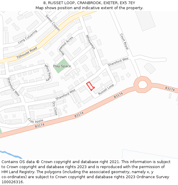 8, RUSSET LOOP, CRANBROOK, EXETER, EX5 7EY: Location map and indicative extent of plot