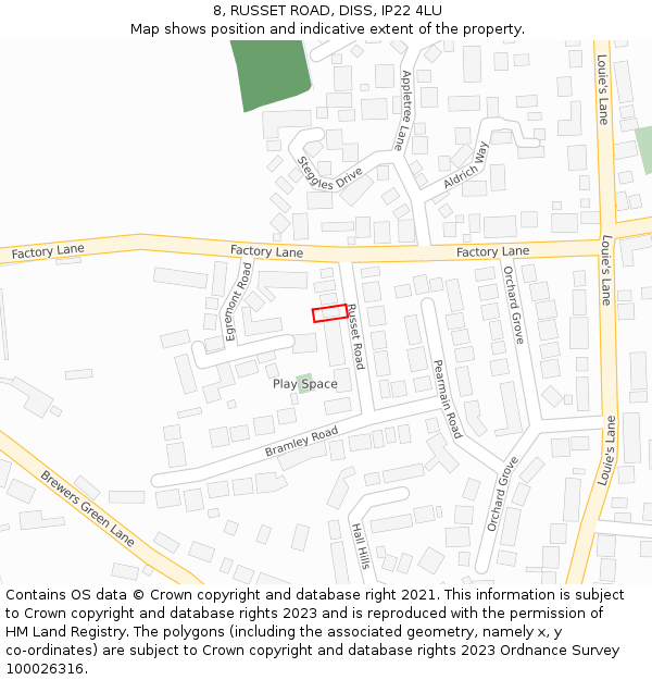 8, RUSSET ROAD, DISS, IP22 4LU: Location map and indicative extent of plot