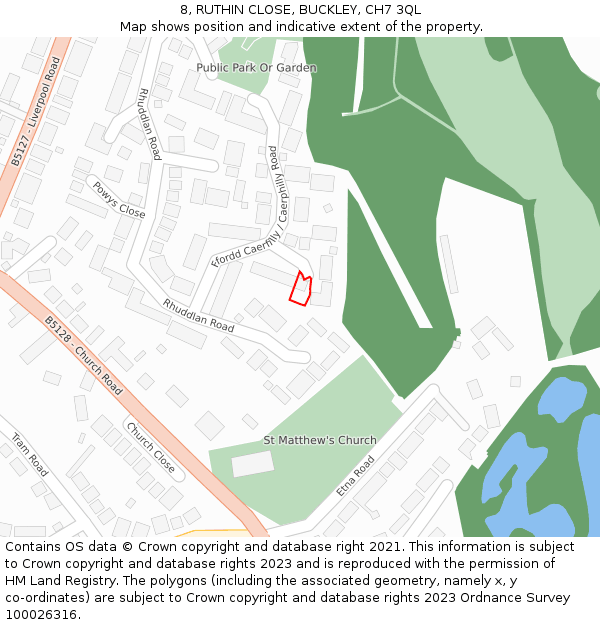 8, RUTHIN CLOSE, BUCKLEY, CH7 3QL: Location map and indicative extent of plot