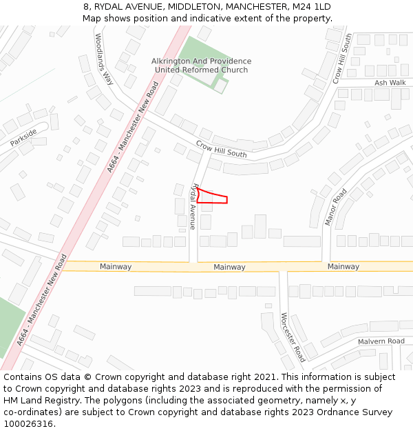 8, RYDAL AVENUE, MIDDLETON, MANCHESTER, M24 1LD: Location map and indicative extent of plot