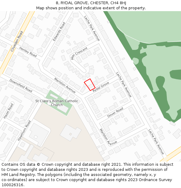8, RYDAL GROVE, CHESTER, CH4 8HJ: Location map and indicative extent of plot