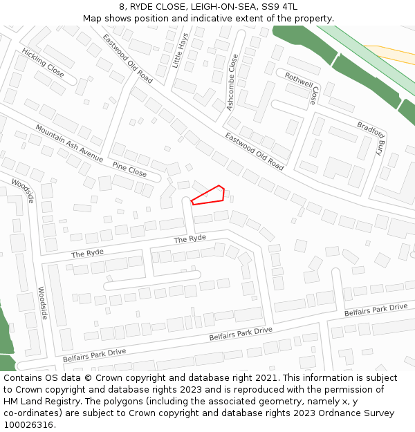 8, RYDE CLOSE, LEIGH-ON-SEA, SS9 4TL: Location map and indicative extent of plot