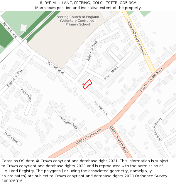 8, RYE MILL LANE, FEERING, COLCHESTER, CO5 9SA: Location map and indicative extent of plot