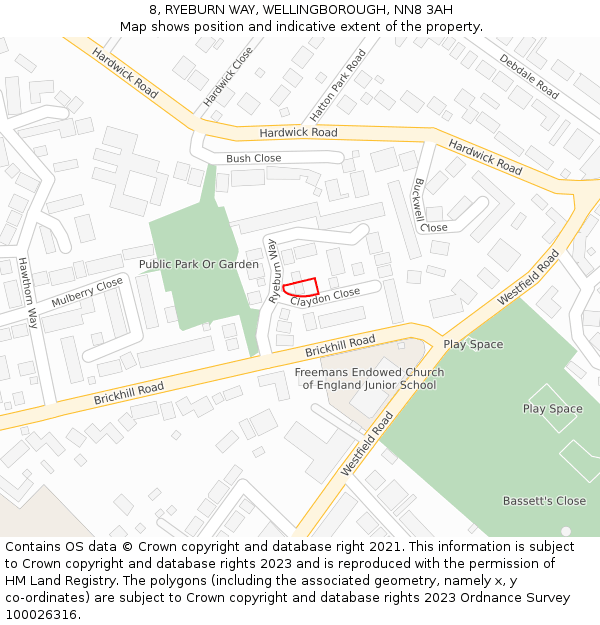 8, RYEBURN WAY, WELLINGBOROUGH, NN8 3AH: Location map and indicative extent of plot