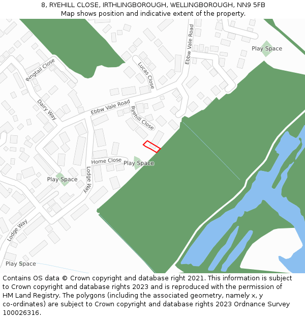 8, RYEHILL CLOSE, IRTHLINGBOROUGH, WELLINGBOROUGH, NN9 5FB: Location map and indicative extent of plot