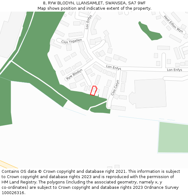 8, RYW BLODYN, LLANSAMLET, SWANSEA, SA7 9WF: Location map and indicative extent of plot
