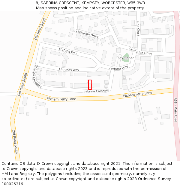 8, SABRINA CRESCENT, KEMPSEY, WORCESTER, WR5 3WR: Location map and indicative extent of plot