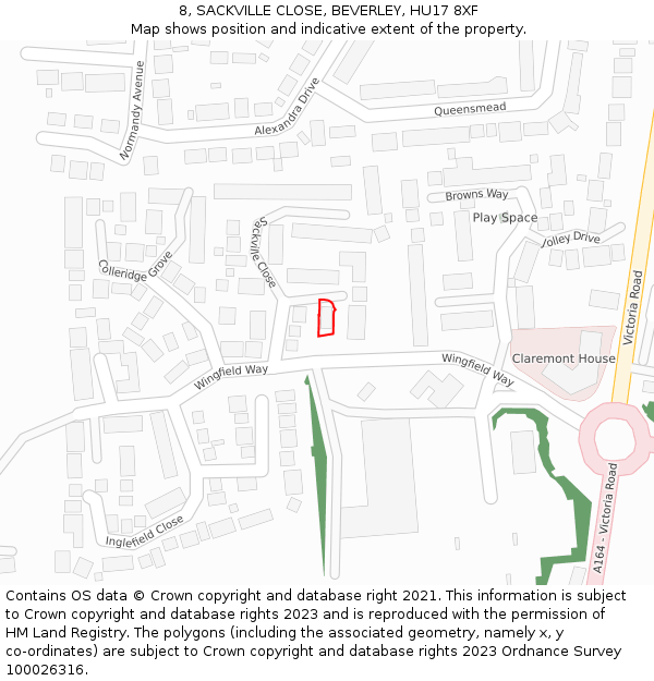 8, SACKVILLE CLOSE, BEVERLEY, HU17 8XF: Location map and indicative extent of plot