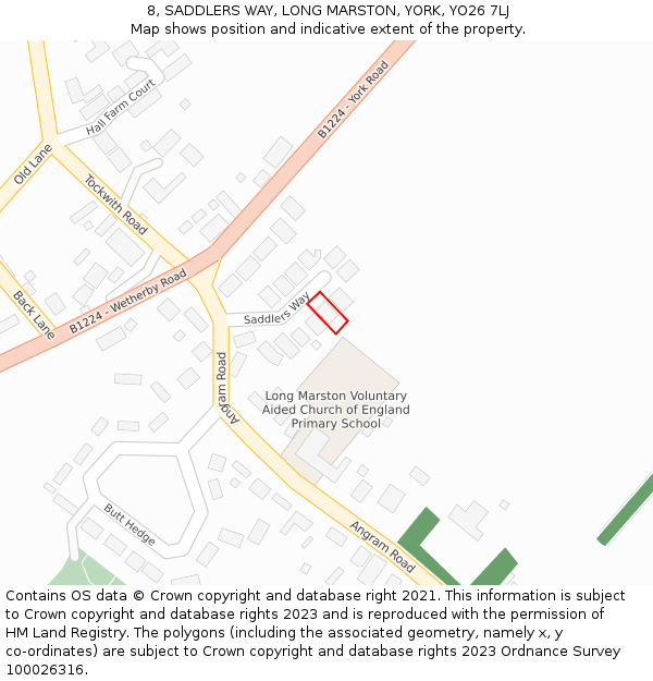 8, SADDLERS WAY, LONG MARSTON, YORK, YO26 7LJ: Location map and indicative extent of plot
