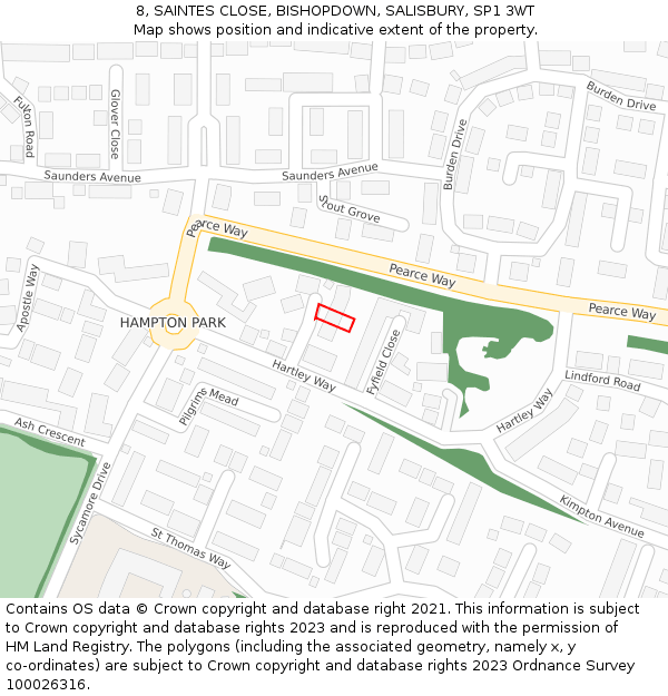 8, SAINTES CLOSE, BISHOPDOWN, SALISBURY, SP1 3WT: Location map and indicative extent of plot