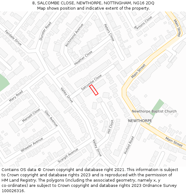 8, SALCOMBE CLOSE, NEWTHORPE, NOTTINGHAM, NG16 2DQ: Location map and indicative extent of plot