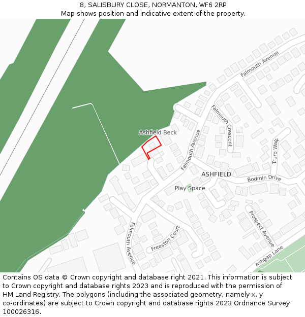 8, SALISBURY CLOSE, NORMANTON, WF6 2RP: Location map and indicative extent of plot