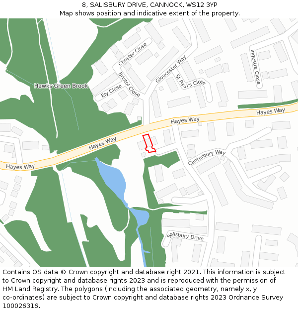 8, SALISBURY DRIVE, CANNOCK, WS12 3YP: Location map and indicative extent of plot