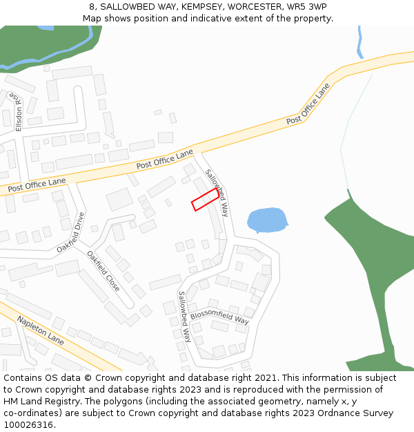 8, SALLOWBED WAY, KEMPSEY, WORCESTER, WR5 3WP: Location map and indicative extent of plot