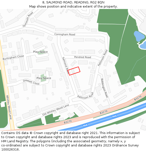 8, SALMOND ROAD, READING, RG2 8QN: Location map and indicative extent of plot