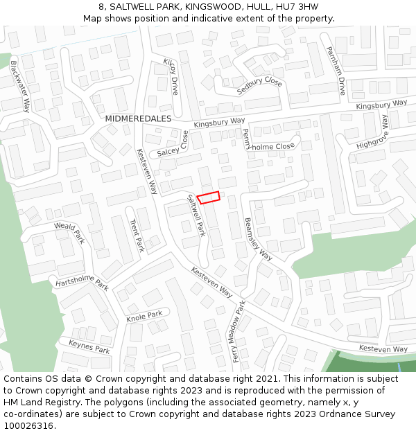8, SALTWELL PARK, KINGSWOOD, HULL, HU7 3HW: Location map and indicative extent of plot
