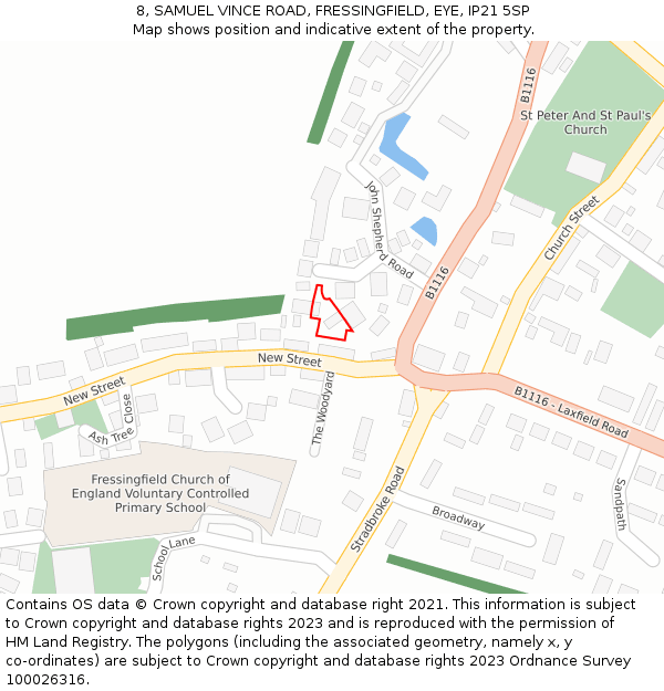 8, SAMUEL VINCE ROAD, FRESSINGFIELD, EYE, IP21 5SP: Location map and indicative extent of plot