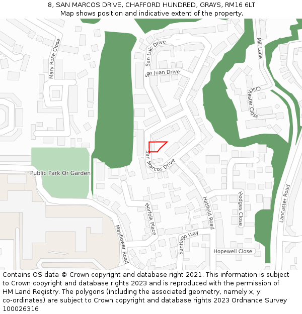 8, SAN MARCOS DRIVE, CHAFFORD HUNDRED, GRAYS, RM16 6LT: Location map and indicative extent of plot