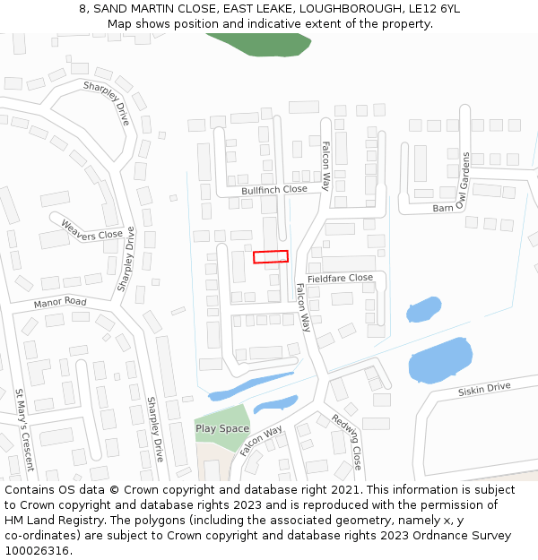 8, SAND MARTIN CLOSE, EAST LEAKE, LOUGHBOROUGH, LE12 6YL: Location map and indicative extent of plot