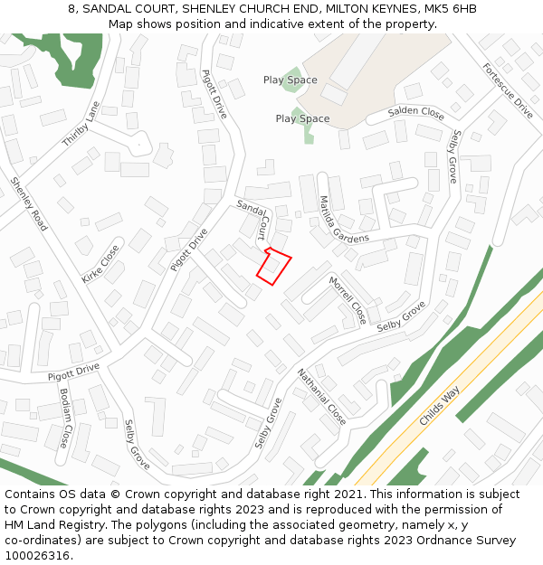 8, SANDAL COURT, SHENLEY CHURCH END, MILTON KEYNES, MK5 6HB: Location map and indicative extent of plot