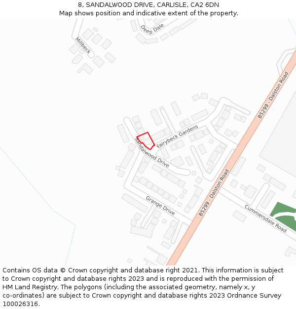 8, SANDALWOOD DRIVE, CARLISLE, CA2 6DN: Location map and indicative extent of plot