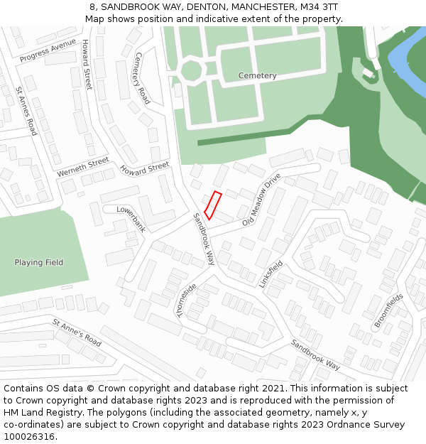 8, SANDBROOK WAY, DENTON, MANCHESTER, M34 3TT: Location map and indicative extent of plot