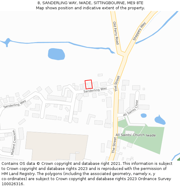 8, SANDERLING WAY, IWADE, SITTINGBOURNE, ME9 8TE: Location map and indicative extent of plot