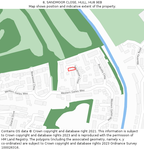 8, SANDMOOR CLOSE, HULL, HU8 9EB: Location map and indicative extent of plot