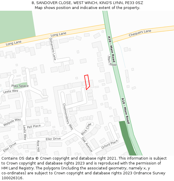 8, SANDOVER CLOSE, WEST WINCH, KING'S LYNN, PE33 0SZ: Location map and indicative extent of plot